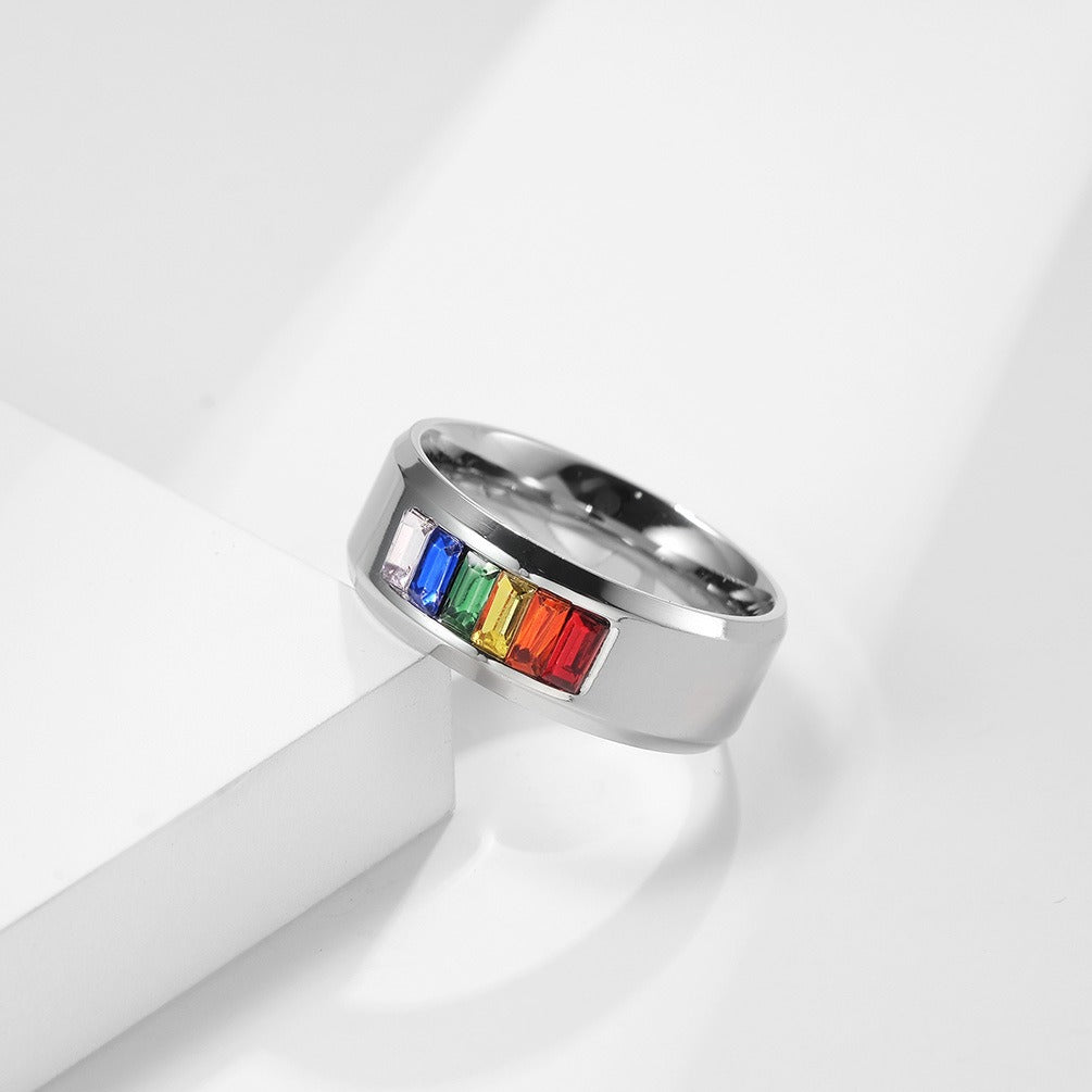 Kemstone Stainless Steel Colorful Inlay Ring for Men & Women K-R073