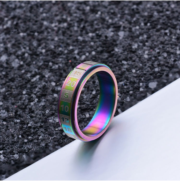 Kemstone Rotating Number Spinner Ring for Men, Stainless Steel 6mm Rainbow Black K-R122
