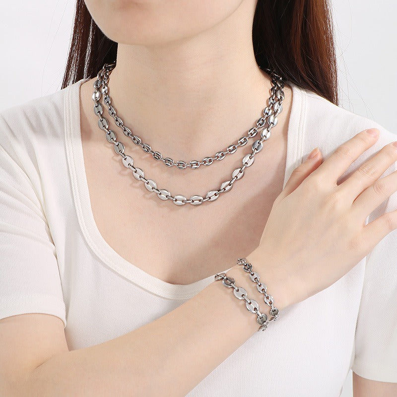 Kemstone Titanium Steel Chain Bracelet – Geometric Pig Nose Link for Men | Urban Gothic Streetwear Style KS193903-Z