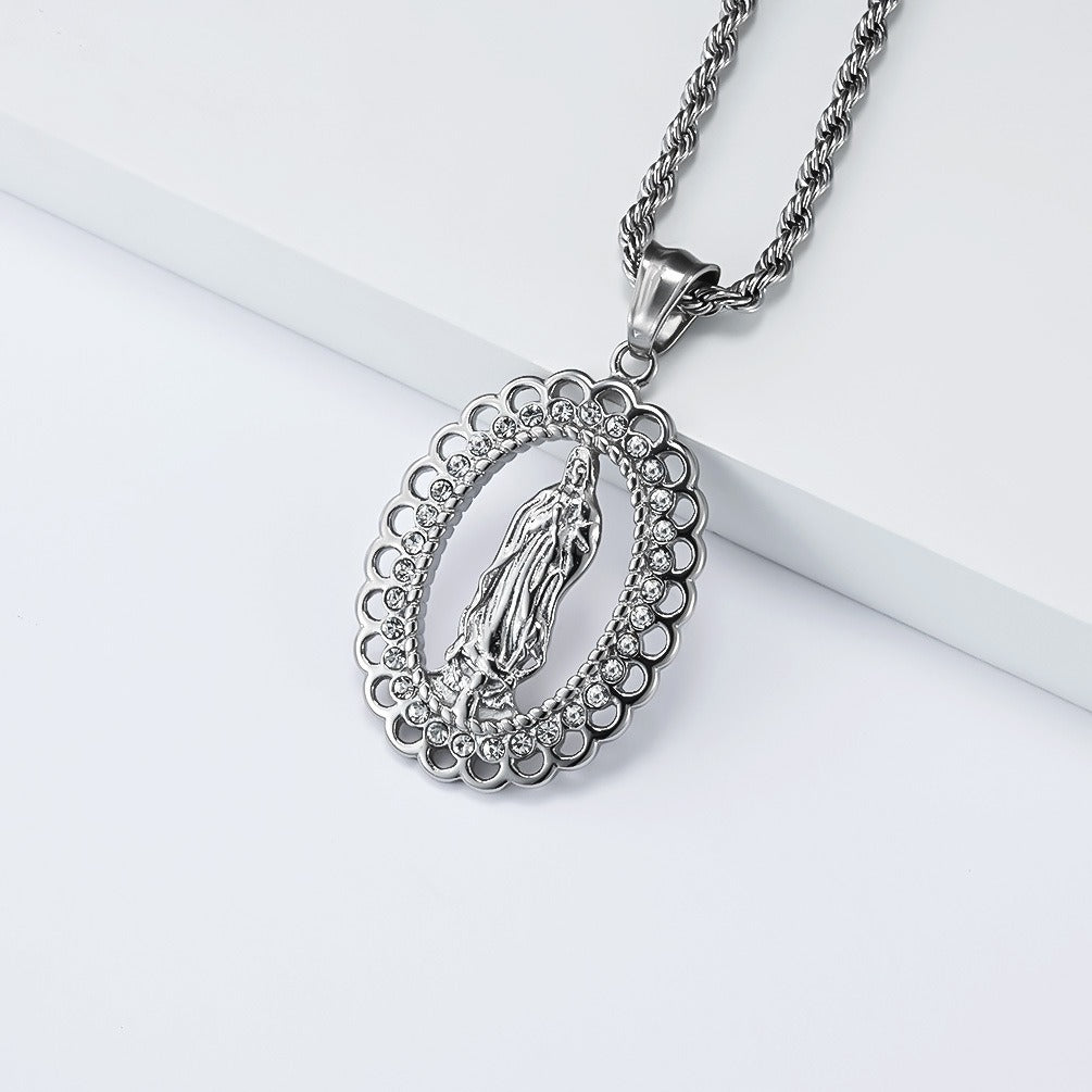 Kemstone Stainless Steel Hip Hop Pendant Necklace – Iced Out Sacred Figure Chain for Men K-PT669