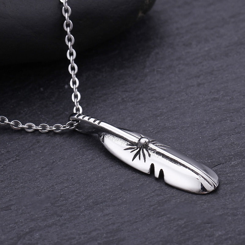 Kemstone Titanium Steel Feather Pendant Necklace – Minimalist Symbol KP76860-BD