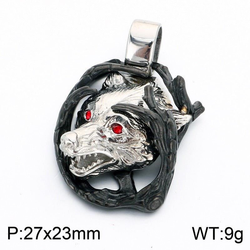 Kemstone Sculpted Animal & Mask Pendant Necklace for Men Stainless Steel KP118547-LU