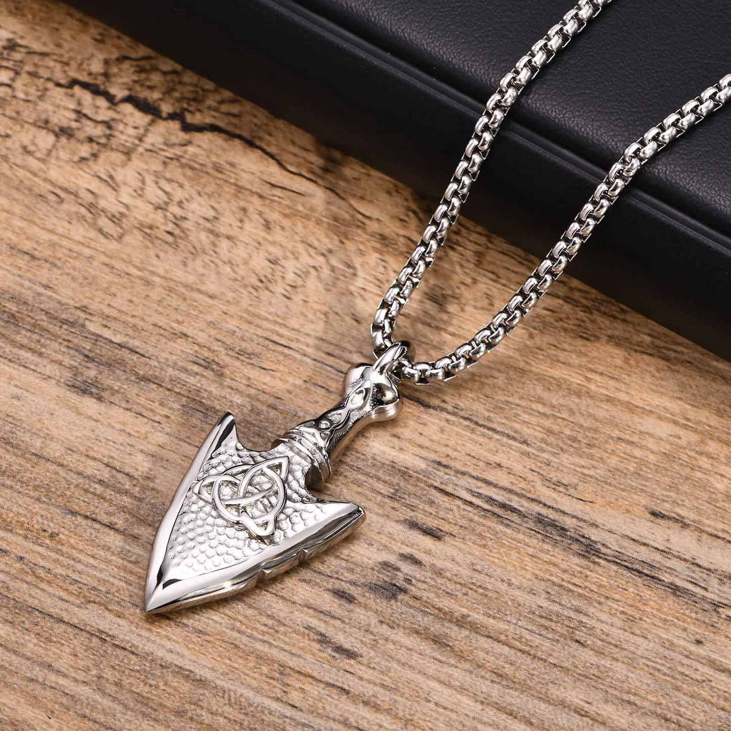 Kemstone Stainless Steel Celtic Knot Arrowhead Pendant Necklace for Men Vintage PN-1562