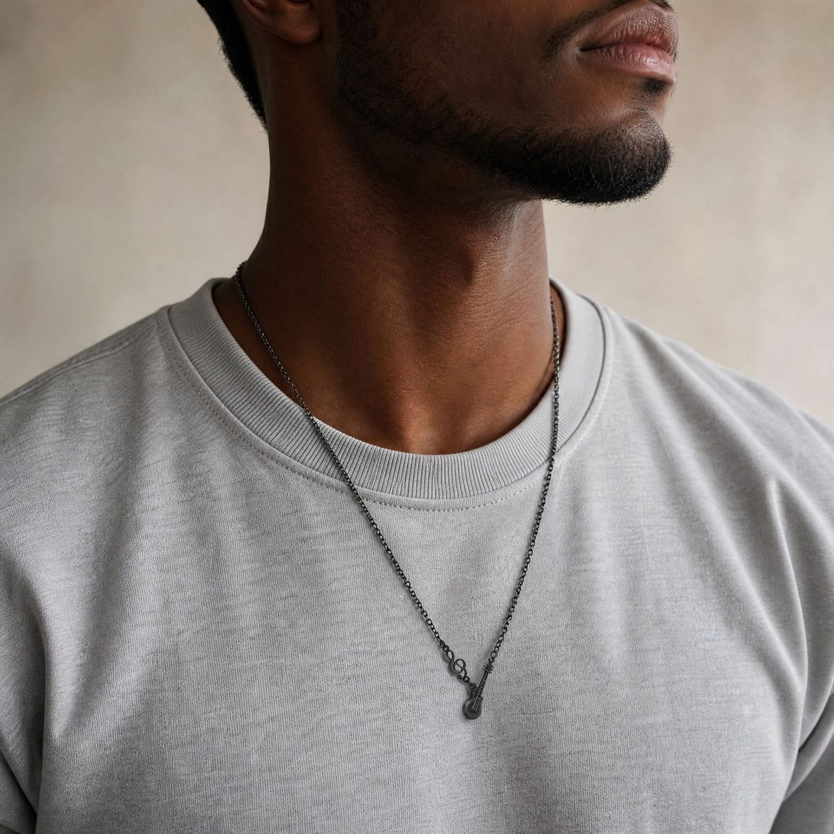 Kemston Guitar Necklace for Men Treble Clef Stainless Steel Vintage NC-3010