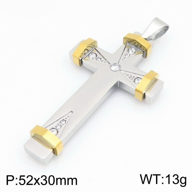 Kemston Stainless Steel Geometric Cross Pendant Necklace for Men KP119531-KFC