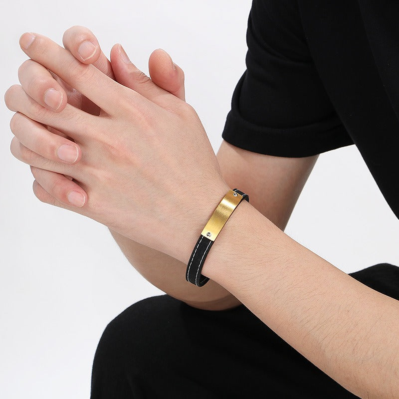Kemstone Curved Bar Faux Leather Bracelet for Men KB186186-JZ