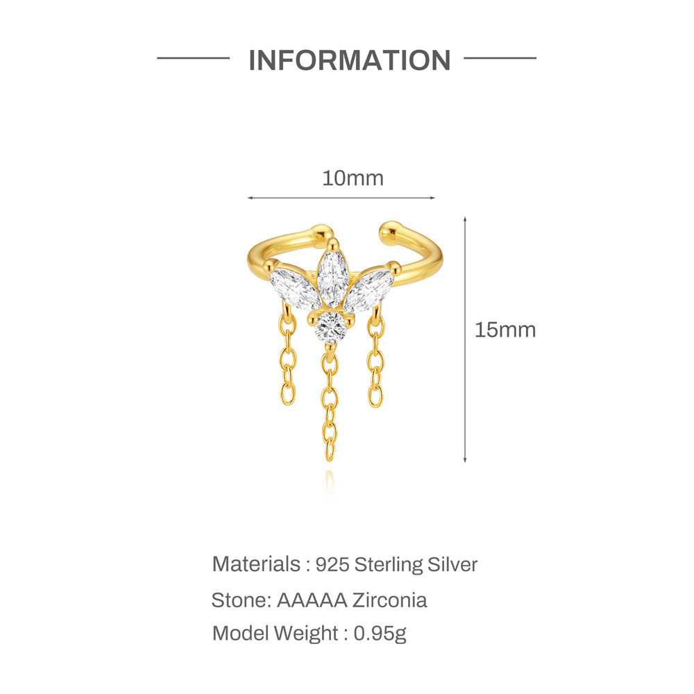 Kemstone 925 Sterling Silver Cubic Zircon Tassel Ear Cuff for Women No Piercing Gold Ear Clip 60268371895C