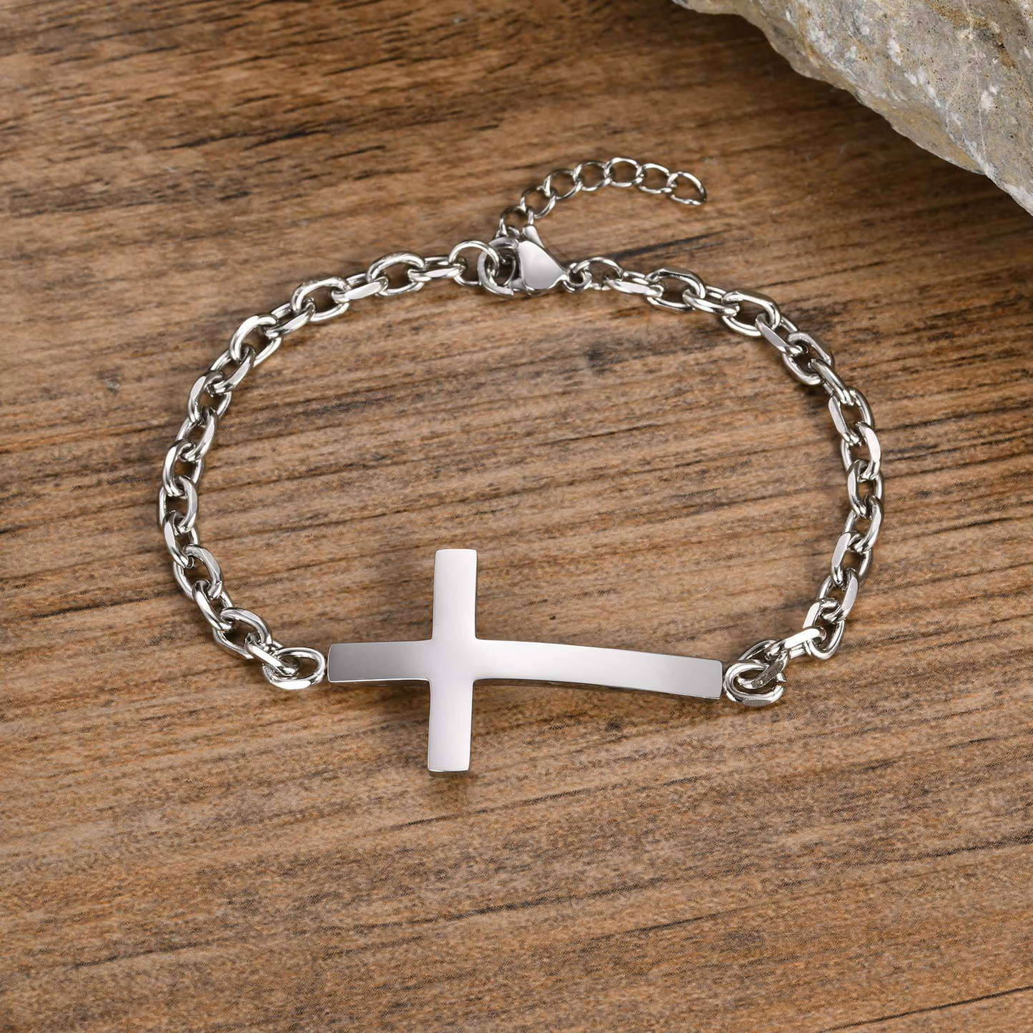 Kemstone Stainless Steel Cross Bar Bracelet for Men Silver BR-2256S