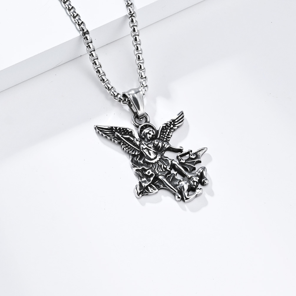 Kemstone Saint Michael Necklace – Titanium Steel Archangel Pendant for Men K-PT517
