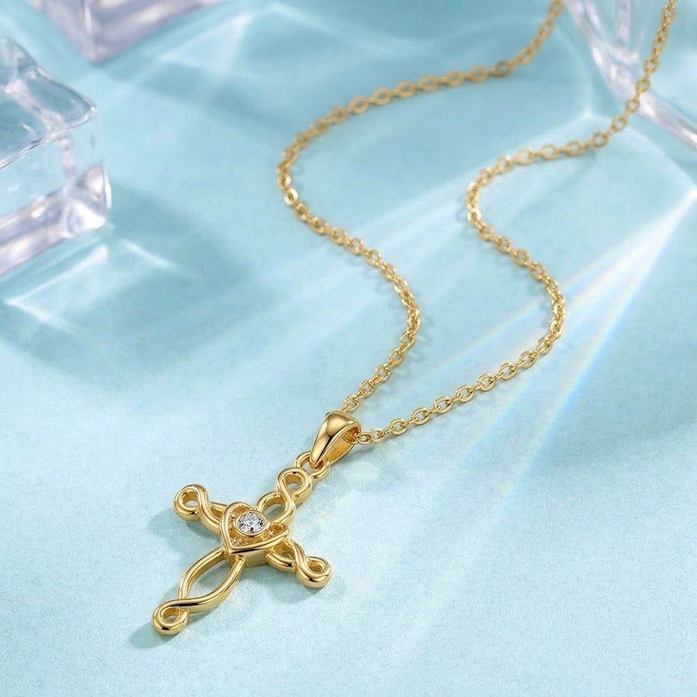 Kemstone Dainty Cross Necklace for Women 925 Sterling Silver Cubic Zirconia SAPN68