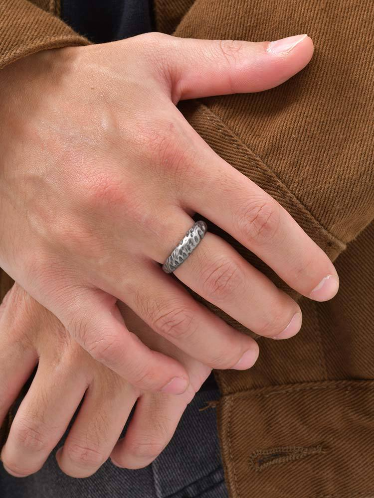 Kemstone Textured Stainless Steel Ring Irregular Surface Minimalist Vintage Silver for Men Women RC-965GR