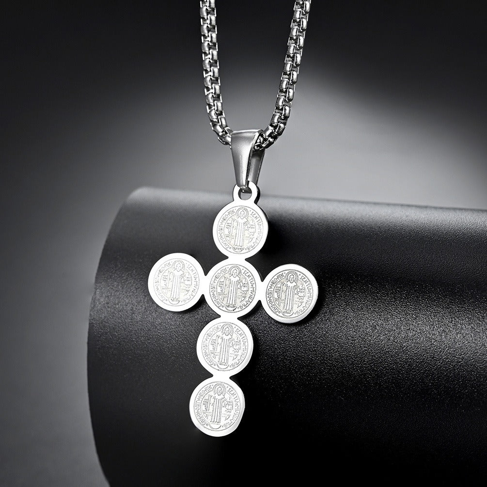 Kemstone Stainless Steel Medallion Cross Necklace for Men Vintage Style K-PT303