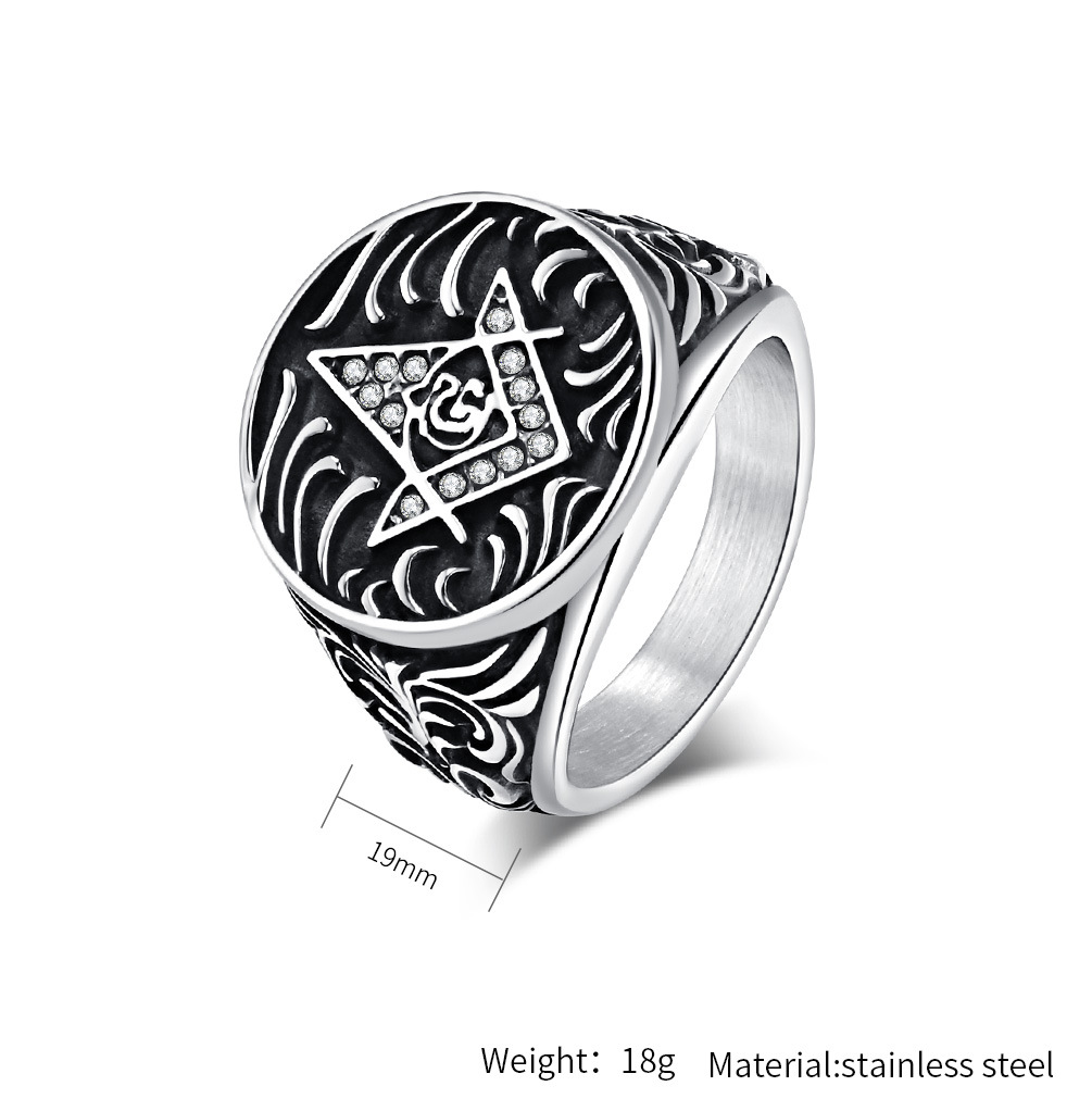 Kemstone Titanium Steel Freemason Ring – Vintage Masonic Emblem Design K-R800