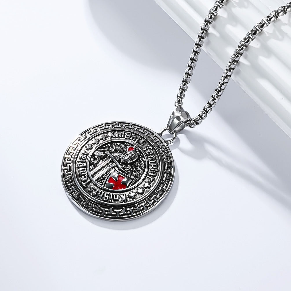 Kemstone Men’s Titanium Steel Shield Necklace – Gothic Cross Pendant K-PT657