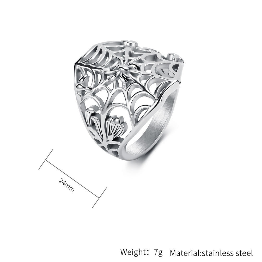 Kemstone Stainless Steel Spider Web Hollow Ring for Men Gothic K-R1180
