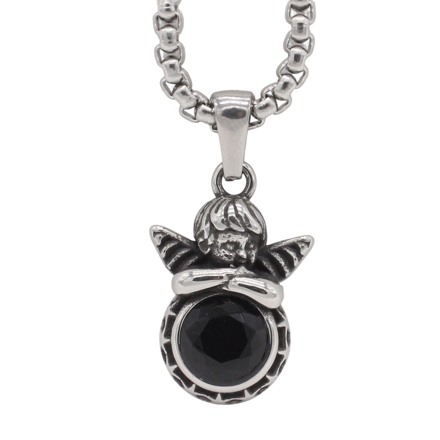 Kemstone Titanium Steel Cherub Pendant Necklace for Men & Women Vintage Stone Charm P1456