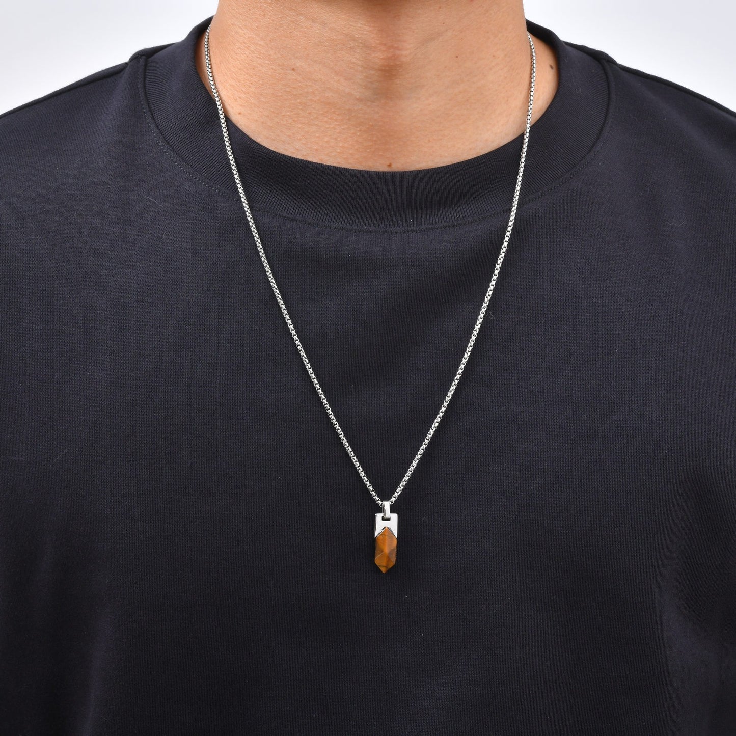 Kemstone Geometric Tiger Eye Pendant Necklace for Men Stainless Steel PN-2439