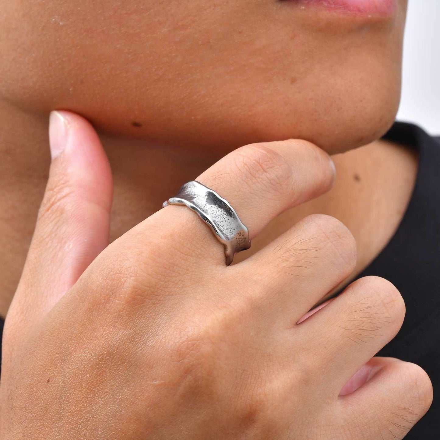 Kemstone Hammered Stainless Steel Ring for Men Wide Band Textured Style RC-1148