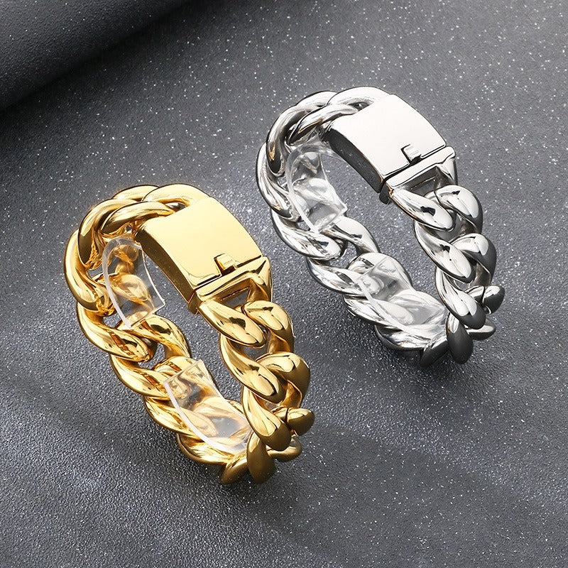 Kemstone Titanium Steel Cuban Chain Bracelet for Men – 25mm High Polish KB204399-KJX