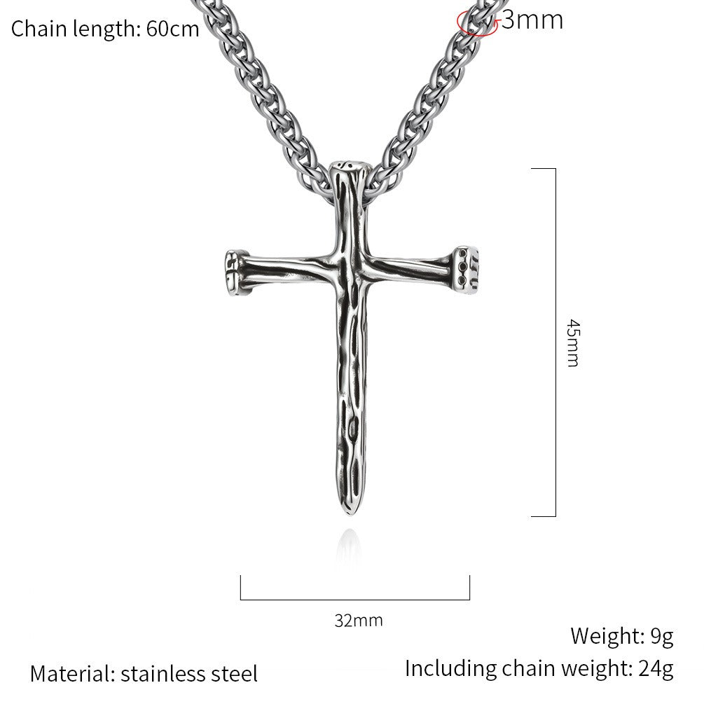 Kemstone Titanium Steel Hammered Cross Necklace – Vintage Faith Pendant for Men Jewelry K-PT662