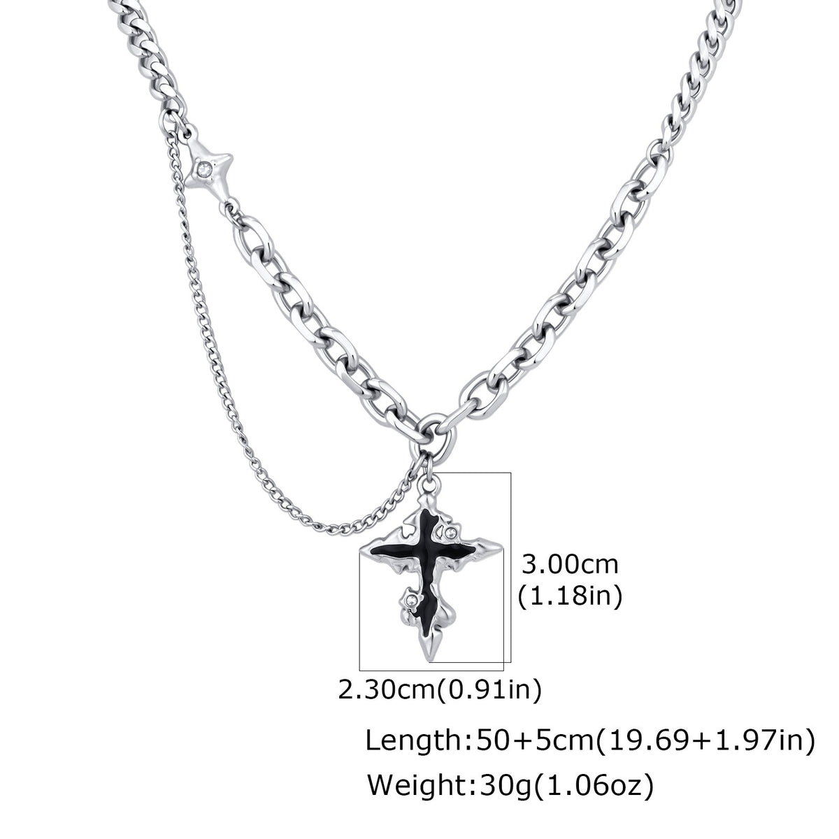 Kemstone Irregular Cross Necklace for Men Stainless Steel NC-3268