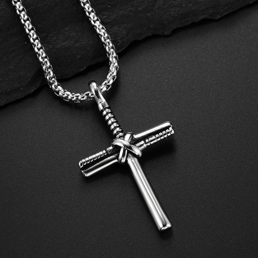 Kemstone Stainless Steel Baseball Bat Cross Necklace for Men K-PT404