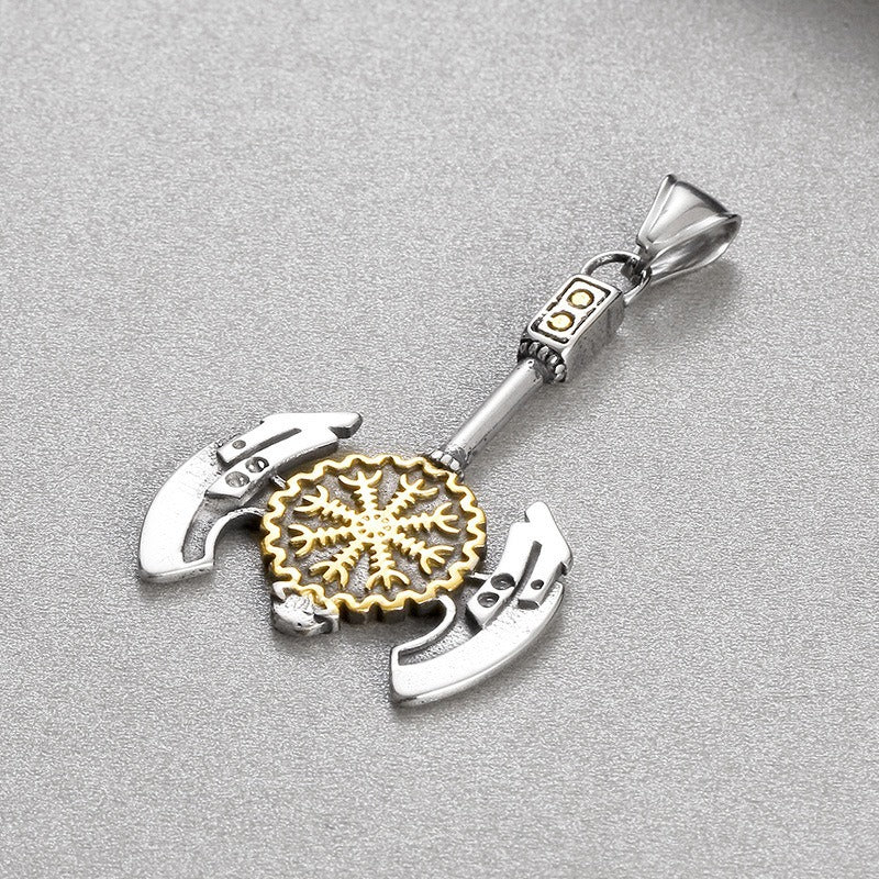 Kemstone Titanium Steel Viking Compass Axe Pendant Necklace for Men KP130631-TLX