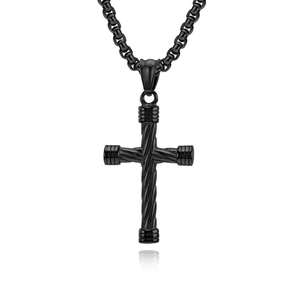 Kemstone Stainless Steel Twisted Cross Pendant Necklace for Men – Punk Style K-PT617