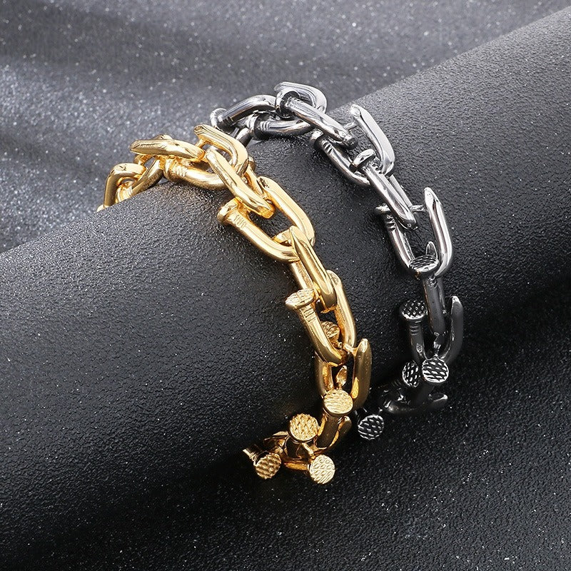 Kemstone Titanium Steel Nail Link Bracelet for Men – Vintage Punk Style KB185405-KJX