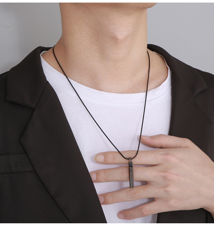 Kemstone Slim Rectangular Bar Pendant Necklace for Men Stainless Steel KP98934-KFC