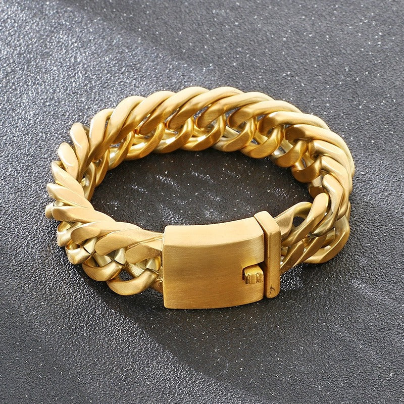 Kemstone Titanium Steel Double Weave Cuban Chain Bracelet – Four-Sided Brushed Style for Men KB39766-D