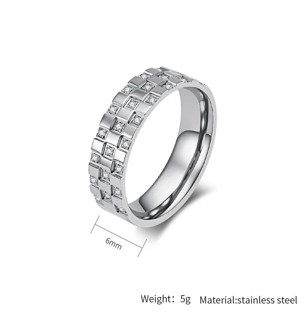Kemstone Titanium Steel Grid Cubic Zirconia Ring Geometric Design for Men Women K-R743
