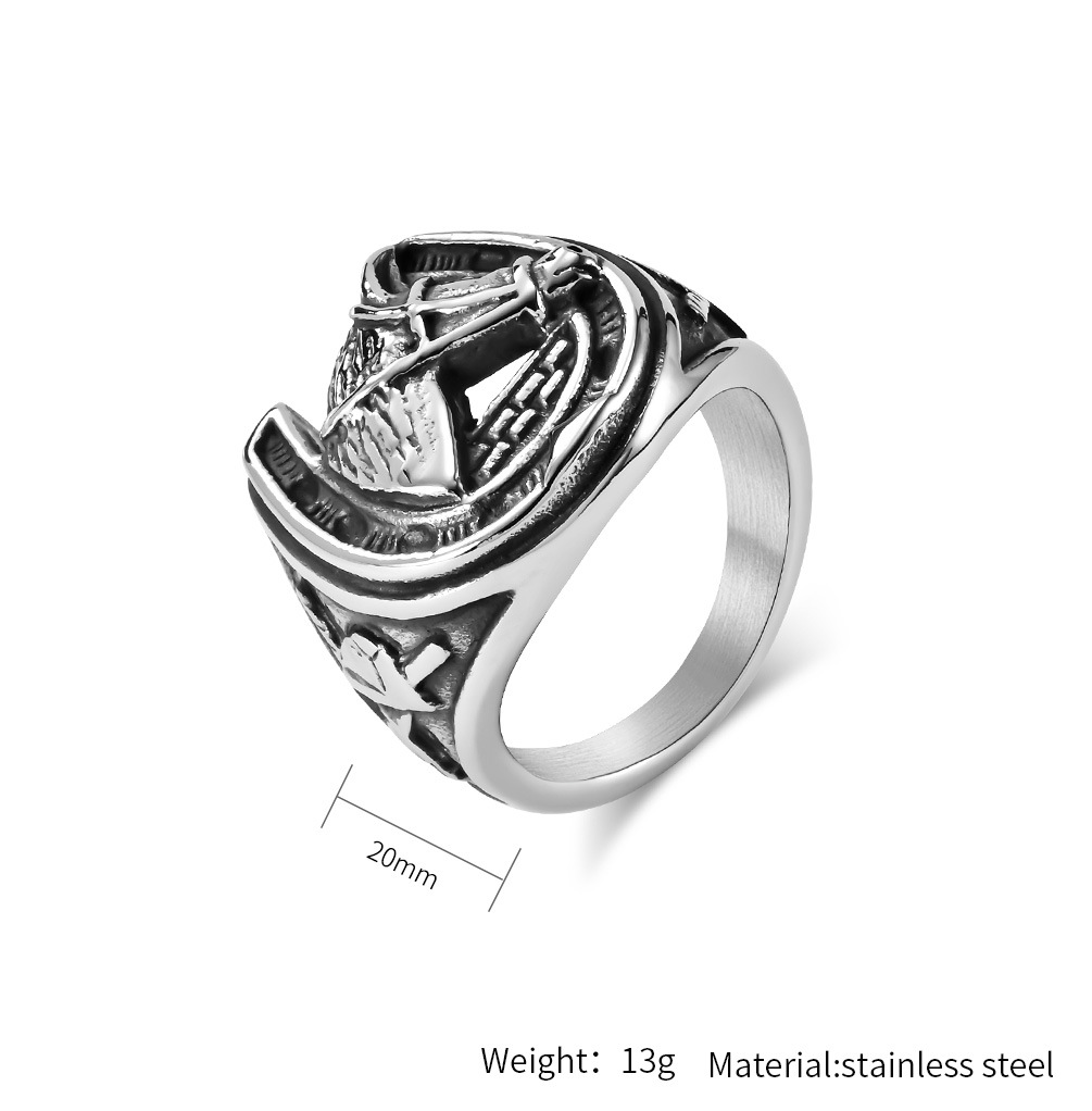 Kemstone Men’s Stainless Steel Horse Head Horseshoe Ring – Vintage K-R752