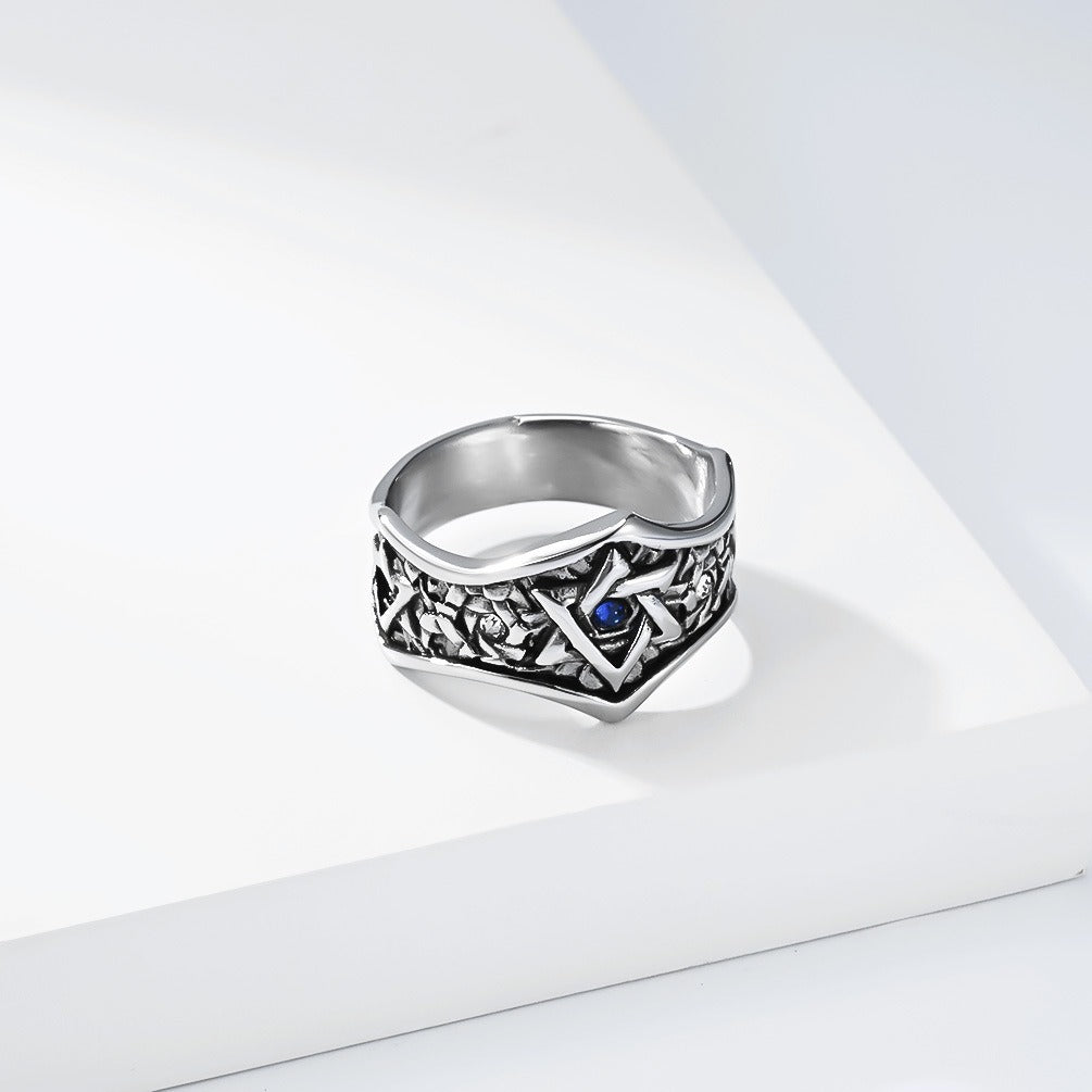 Kemstone Stainless Steel Hexagram Signet Ring for Men Cubic Zirconia Silver Gold Black K-R1152