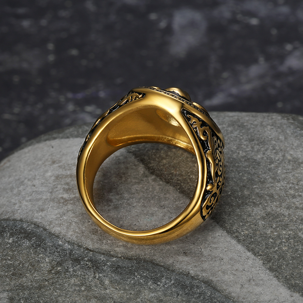 Kemstone Elephant Signet Ring for Men Stainless Steel Vintage Engraved TR0398