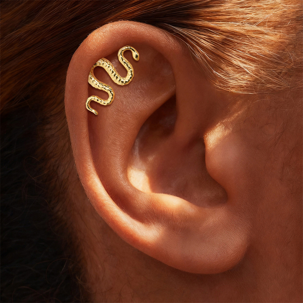 Kemstone 925 Sterling Silver Snake Cartilage Stud for Women Flat Back Piercing Earring Gold 60267192110C