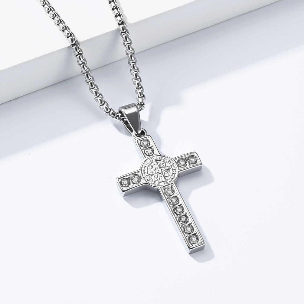 Kemstone Stainless Steel Cross Medallion Pendant Necklace for Men Silver Gold Black K-PT724