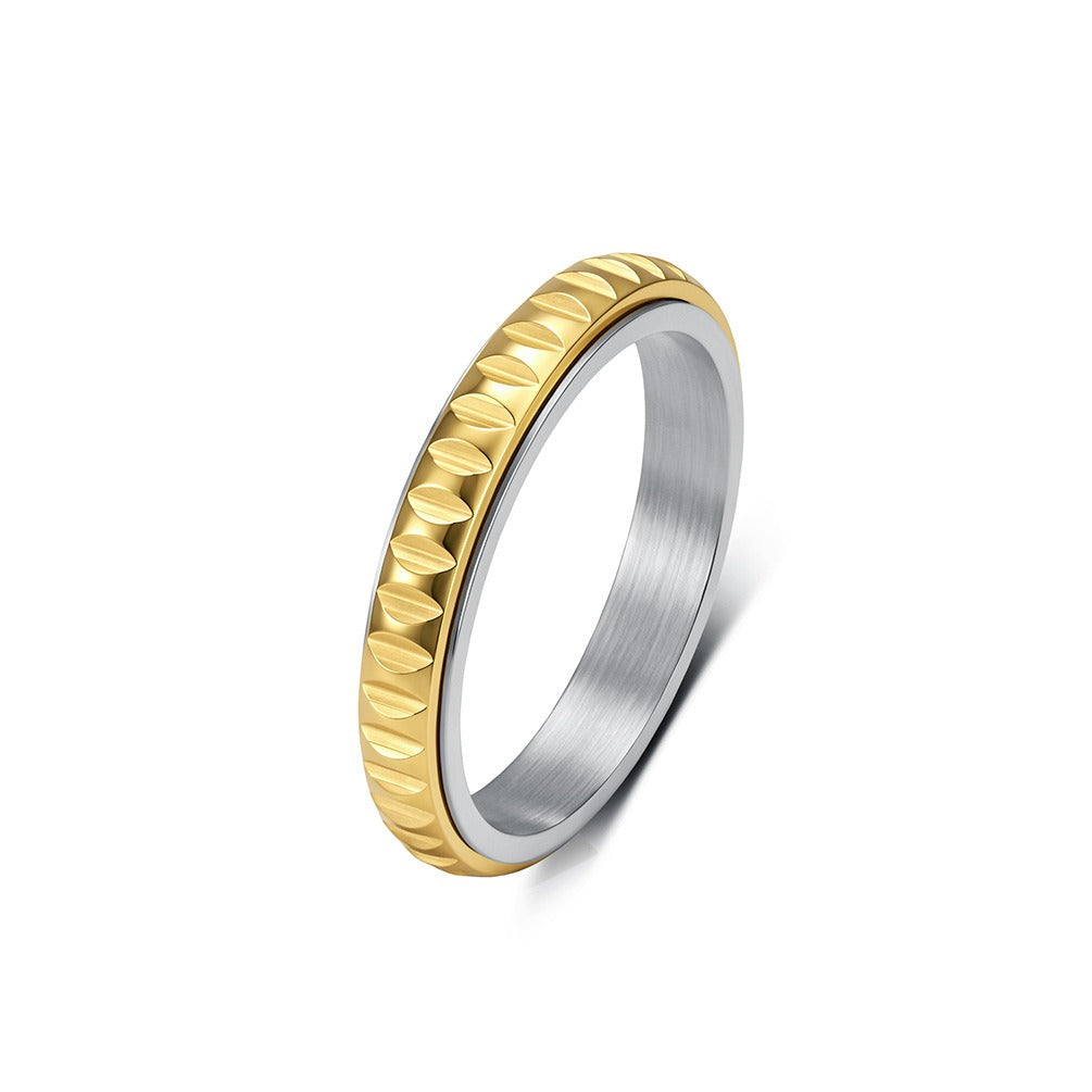 Kemstone Stainless Steel Faceted Spinner Ring for Men & Women 4MM K-R1256
