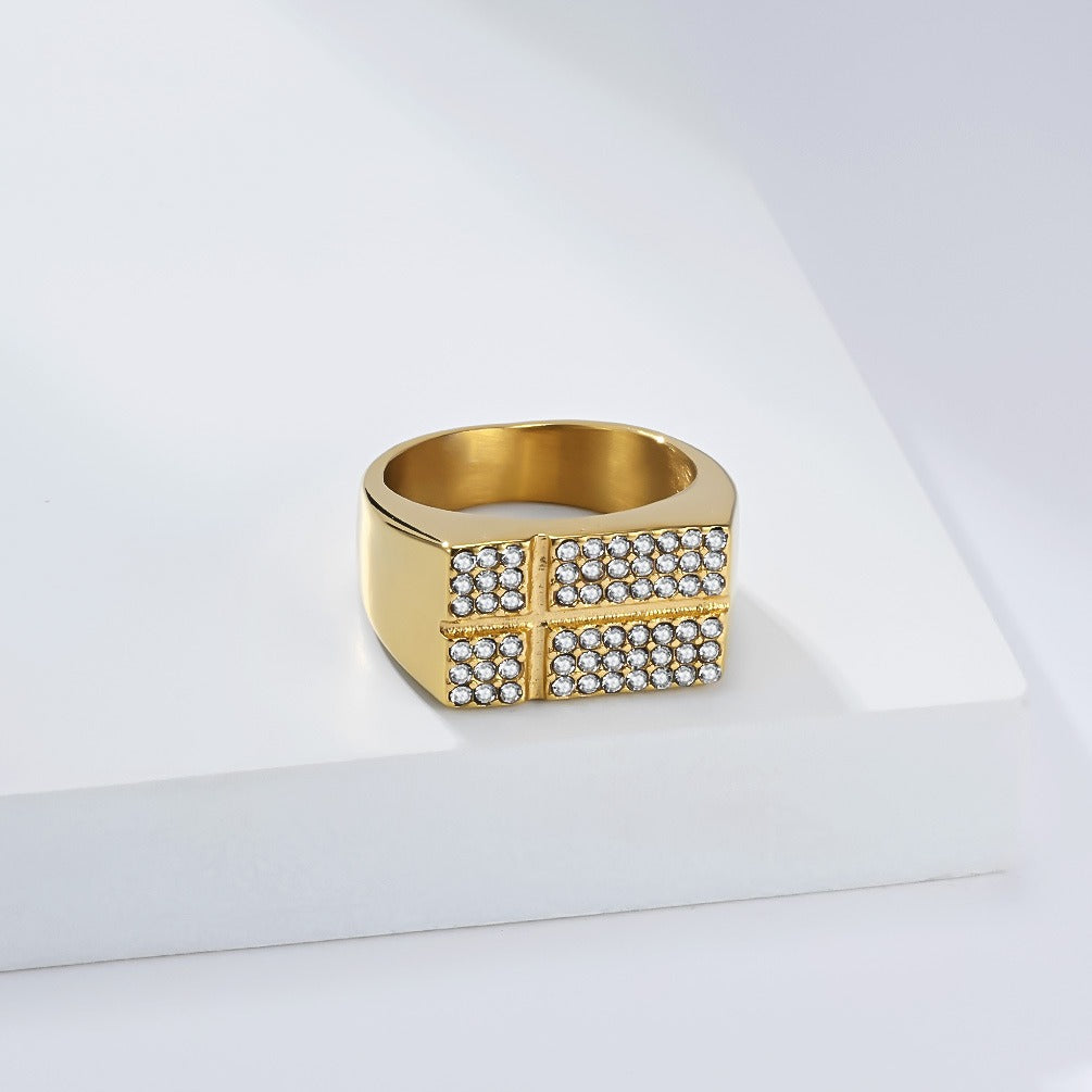 Kemstone Gold Plated Stainless Steel Cross Ring for Men K-R1117