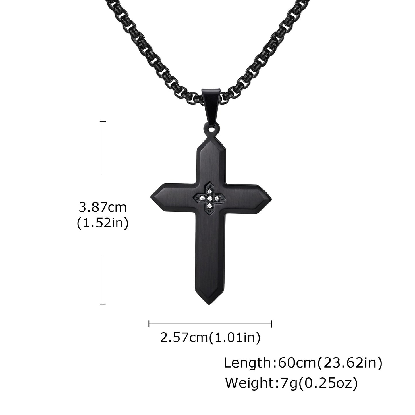 Kemstone Stainless Steel Brushed Cross Pendant Necklace with Cubic Zirconia – Square Link Chain for MenPN-2198