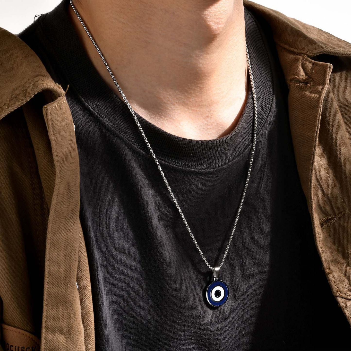 Kemstone Blue Eye Pendant Necklace for Men Stainless Steel Enamel Detail PN-1820