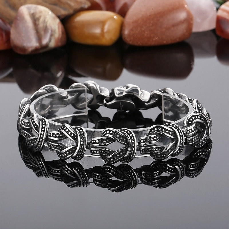 Pulsera punk Kemstone de acero y titanio negro mate - Diseño de puntos geométricos para hombre (ajustable) KB163101-KJX