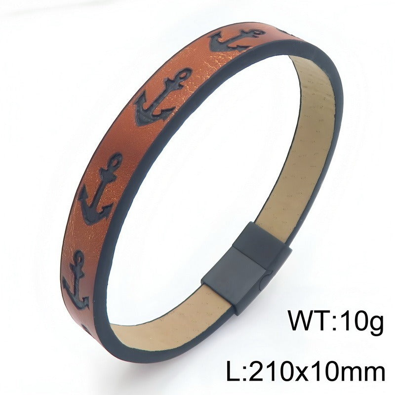 Kemstone Anchor Embossed Bracelet for Men Stainless Steel Clasp Vintage Nautical KB214759-SJ