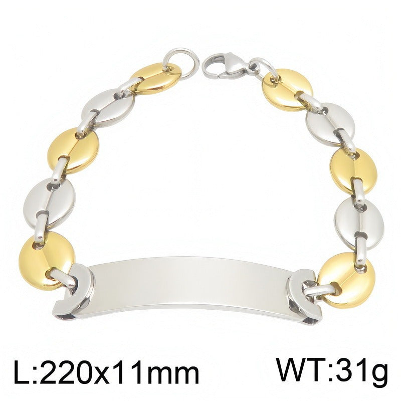 Kemstone Titanium Steel ID Bracelet for Men Curved Plate Oval Links KB216593-JG