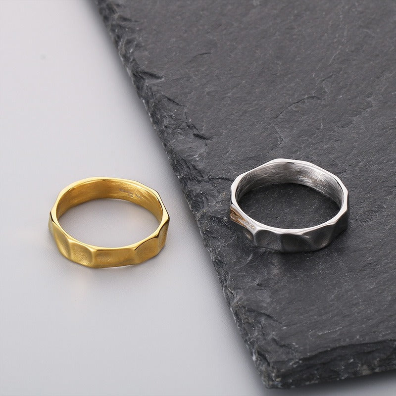 Kemstone Hammered Texture Titanium Steel Ring for Men Minimalist Style Gold Silver KR107701-KJX