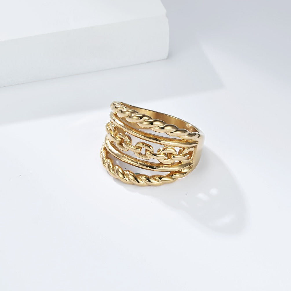 Kemstone Braided Chain Link Ring for Men & Women Stainless Steel K-R1103