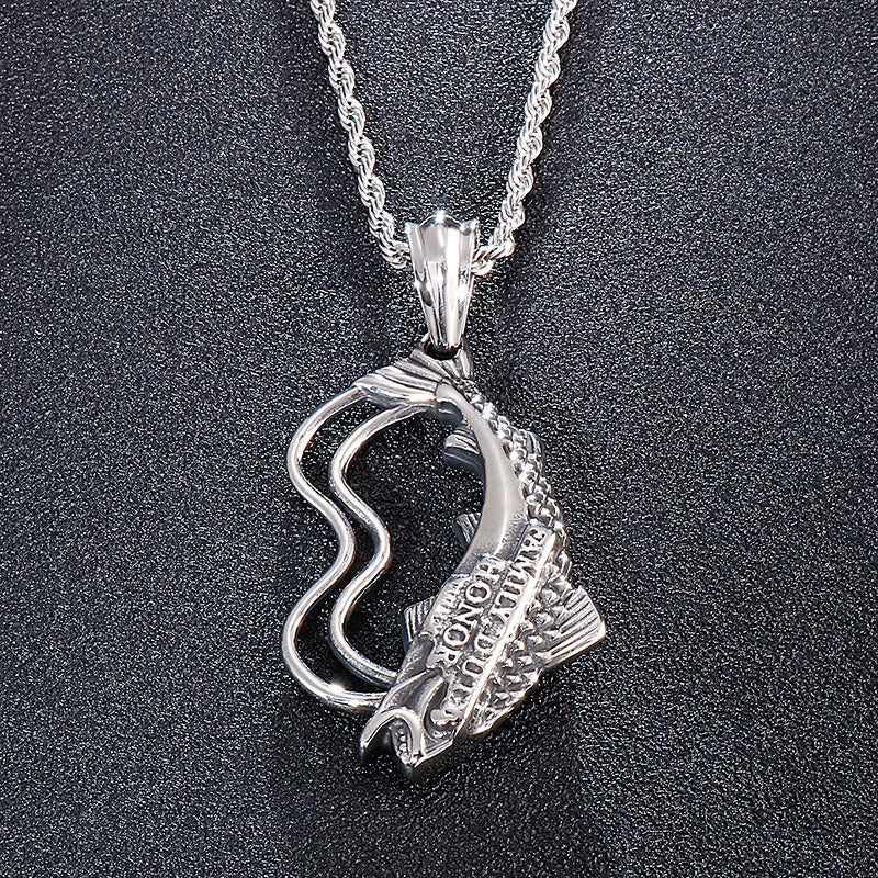 Kemstone Titanium Steel Fish Pendant Necklace for Men Vintage KP48777-BD