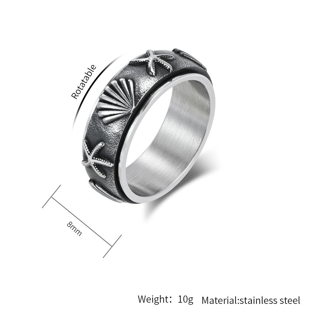 Kemstone Men’s Titanium Steel Spinner Ring – Ocean Shell Starfish K-R1064