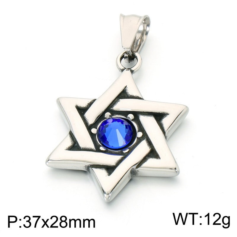 Kemstone Viking Rune Sun Pendant Necklace for Men Stainless Steel Nordic Hexagram Symbol KP118554-LU