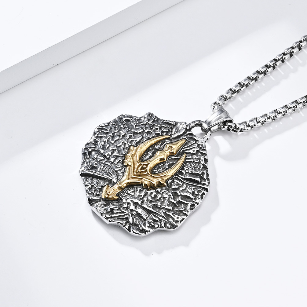 Kemstone Stainless Steel Trident Pendant Necklace for Men Vintage Two Tone K-PT526